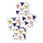 Cow Heads Flowers - Pink, Gold, Navy, H White