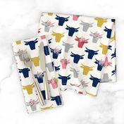 Cow Heads Flowers - Pink, Gold, Navy, H White