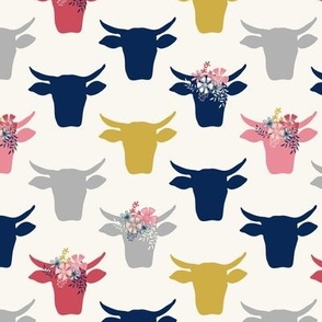 Cow Heads Flowers - Pink, Gold, Navy, H White