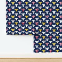 Cow Heads with  Flowers - Pink, Gold, Navy