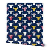 Cow Heads with  Flowers - Pink, Gold, Navy