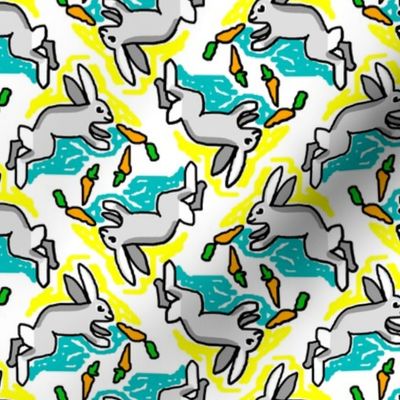 1950s Style Bunny with Carrots in Yellow and Turquoise