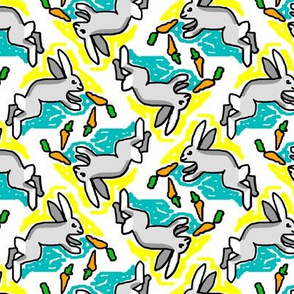 1950s Style Bunny with Carrots in Yellow and Turquoise