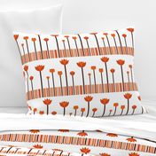 A warm, stylized orange tulip garden pattern with rhythmic stripes.