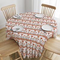 A warm, stylized orange tulip garden pattern with rhythmic stripes.