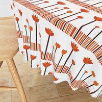 A warm, stylized orange tulip garden pattern with rhythmic stripes.