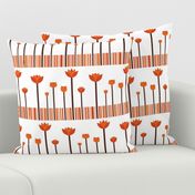 A warm, stylized orange tulip garden pattern with rhythmic stripes.