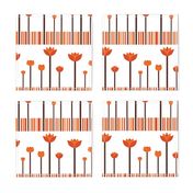 A warm, stylized orange tulip garden pattern with rhythmic stripes.
