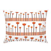 A warm, stylized orange tulip garden pattern with rhythmic stripes.