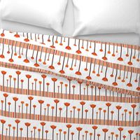 A warm, stylized orange tulip garden pattern with rhythmic stripes.