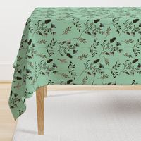 Hand-painted Bluebells and Bluebirds Floral Pattern in Mint