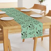 Hand-painted Bluebells and Bluebirds Floral Pattern in Mint