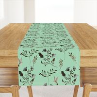 Hand-painted Bluebells and Bluebirds Floral Pattern in Mint