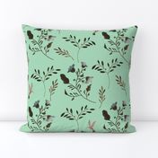 Hand-painted Bluebells and Bluebirds Floral Pattern in Mint