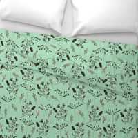 Bluebells and Bluebirds Floral Pattern in Mint