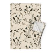 Blue Bluebells and Bluebirds Floral Pattern Cream