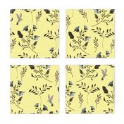 Bluebells and Bluebirds Floral Pattern Flowers in Butter Yellow