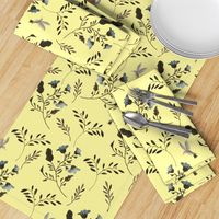 Bluebells and Bluebirds Floral Pattern Flowers in Butter Yellow