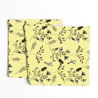 Bluebells and Bluebirds Floral Pattern Flowers in Butter Yellow