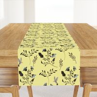 Bluebells and Bluebirds Floral Pattern Flowers in Butter Yellow