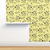 Bluebells and Bluebirds Floral Pattern Flowers in Butter Yellow