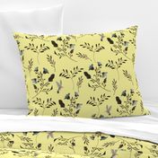 Bluebells and Bluebirds Floral Pattern Flowers in Butter Yellow