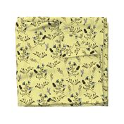 Bluebells and Bluebirds Floral Pattern Flowers in Butter Yellow