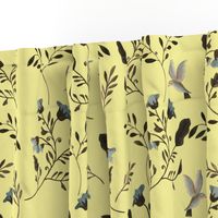 Bluebells and Bluebirds Floral Pattern Flowers in Butter Yellow