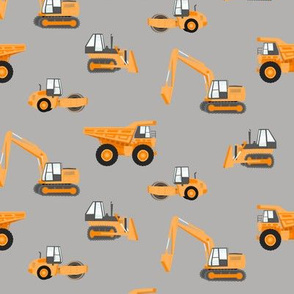 construction trucks - orange on grey