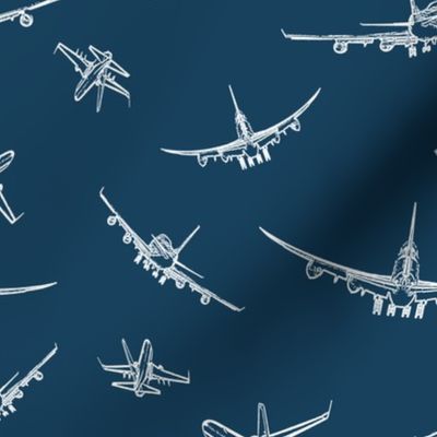 Plane Sketches on Navy Blue // Large