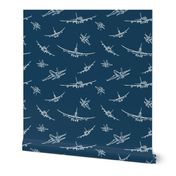 Plane Sketches on Navy Blue // Large