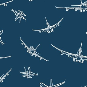 Plane Sketches on Navy Blue // Large