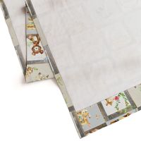 Woodland Adventure Patchwork Quilt - Moose Fox Deer Bear Hedgehog Squirrel Raccoon - Grey + Cream Blanket Design