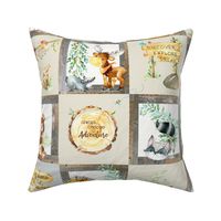 Woodland Adventure Patchwork Quilt - Moose Fox Deer Bear Hedgehog Squirrel Raccoon - Grey + Cream Blanket Design