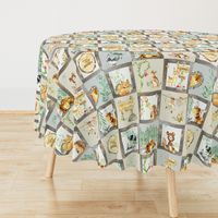 Woodland Adventure Patchwork Quilt - Moose Fox Deer Bear Hedgehog Squirrel Raccoon - Grey + Cream Blanket Design