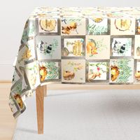 Woodland Adventure Patchwork Quilt - Moose Fox Deer Bear Hedgehog Squirrel Raccoon - Grey + Cream Blanket Design