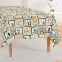 Woodland Adventure Patchwork Quilt - Moose Fox Deer Bear Hedgehog Squirrel Raccoon - Grey + Cream Blanket Design