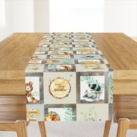 Woodland Adventure Patchwork Quilt - Moose Fox Deer Bear Hedgehog Squirrel Raccoon - Grey + Cream Blanket Design