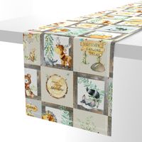 Woodland Adventure Patchwork Quilt - Moose Fox Deer Bear Hedgehog Squirrel Raccoon - Grey + Cream Blanket Design