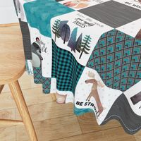 Woodland Critters Patchwork Quilt - Bear Moose Fox Raccoon Wolf, Teal, Black & Gray Design GingerLous