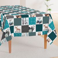 Woodland Critters Patchwork Quilt - Bear Moose Fox Raccoon Wolf, Teal, Black & Gray Design GingerLous