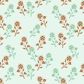 Simple Floral Scatter Green & Rust