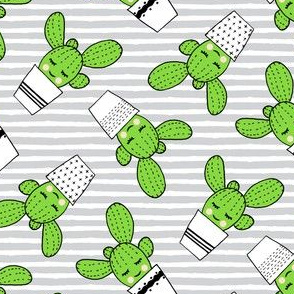 happy cactus - potted succulents - grey stripes