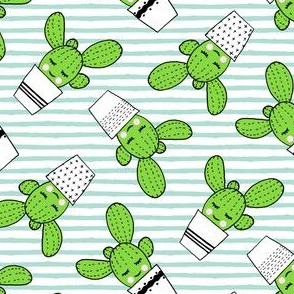 happy cactus - potted succulents - aqua stripes