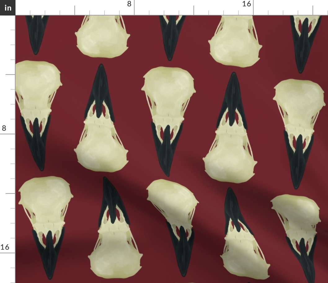 Large Raven Skulls on red background