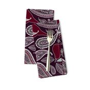 Partridge, Pear & Paisley Pattern in Burgundy & Plum - large print