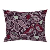 Partridge, Pear & Paisley Pattern in Burgundy & Plum - large print