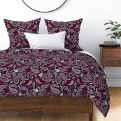 Partridge, Pear & Paisley Pattern in Burgundy & Plum - large print