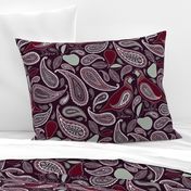 Partridge, Pear & Paisley Pattern in Burgundy & Plum - large print