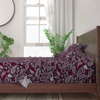 Partridge, Pear & Paisley Pattern in Burgundy & Plum - large print